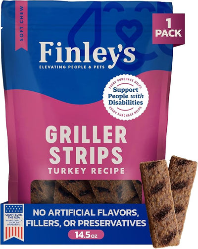 Finley's Turkey Griller Strips for Dogs, Jerky-Style Dog Treats with Real Ingredients for All Breeds and Sizes, 14.5oz, 1 Pack