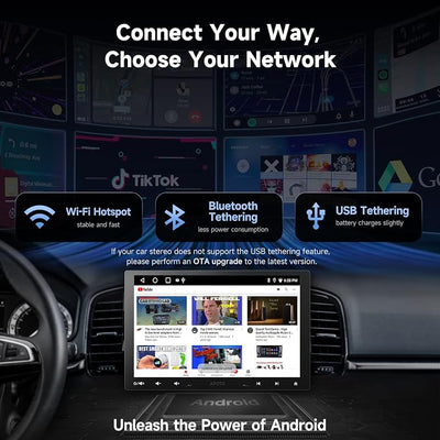 A5L 10 inch Android Double DIN & Single DIN Car Stereo, Floating QLED Touchscreen, Wireless Carplay & Android Auto, WiFi/USB/Bluetooth Tethering, Backup Cam, HDMI Out, DSP, ChatGPT AI