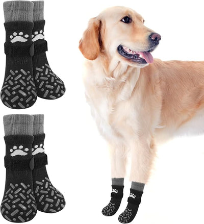 SCENEREAL Anti Slip Dog Socks to Prevent Licking Paws, Dog Shoes for Hot/Cold Pavement, Paw Protector Traction Control on Hardwood Floor, Dog Shoes Booties for Puppy Small Medium Large Senior Dogs