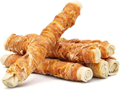 MON2SUN 9 Inch Dog Rawhide Rolls 6 Count for Large Dogs & 3 Inch Triple Flavor Chicken Wrapped Duck and Beef Rolls 10 Count for Small Dogs