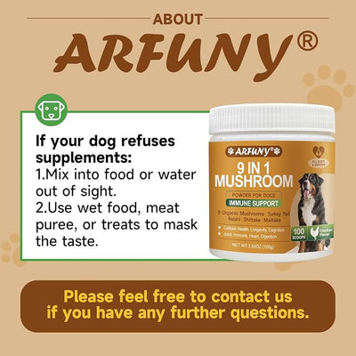 Mushroom for Dogs - Turkey Tail for Dogs - 9 Organic Mushroom Supplement with Turkey Tail, Reishi, Lions Mane - Hip & Joint, Skin & Coat, Digestive, Cellular, Immune Health Support - Chicken Flavor