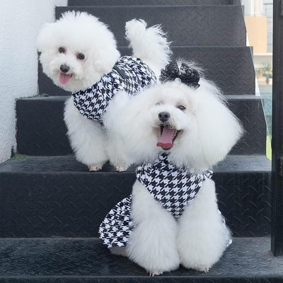 CuteBone Turtleneck Dog Velvet Dress Puppy Skirt Costume Pet Clothes Cat Apparel with Bow Hair Rope for Small Dogs CVD04L