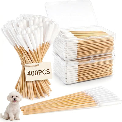 400 Pcs 6 Inch Long Dog Ear Swabs with Storage Box, Large Cotton Buds with Bamboo Handle, Soft & Absorbent Dogs Ear Cleaner Sticks for Gentle Cleaning