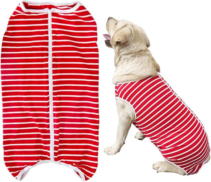 Dog’s Recovery Suit Post Surgery Shirt for Female Male Dog, E-Collar Alternative Wound Protective Clothes (red white-2xl)