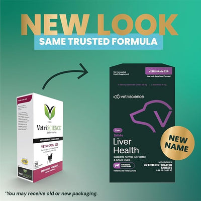 VetriScience Same Liver Health Tablets, 225 mg S-Adenosyl-Methionine Liver Health and Detox Supplement for Medium and Large Breed Dogs, Glutathione Antioxidant Liver Support, 30 Count