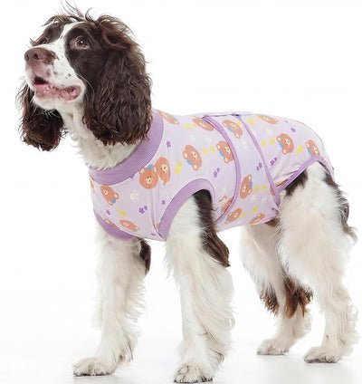 Kuoser Dog Surgery Recovery Suit, Soft Breathable Dog Recovery Suit for Female Spay Male Nueuter, Anti Licking Puppy Onesie Pet Surgical Suit for Dogs Abdominal Wounds Skin Disease, Bear L