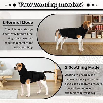 Dog Anxiety Vest with Hoodie,Breathable Dog Thunder Jacket for Thunderstorms,Fireworks,Vet Visits,Separation,Adjustable Calming Vest for Small Medium Large Dogs,Black,XL