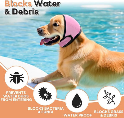 Dog Ear Muffs, No Flap Ear Wrap for Hematoma, Waterproof Calming Hoodie for Bathing, Grooming, Drying & Noise Relief