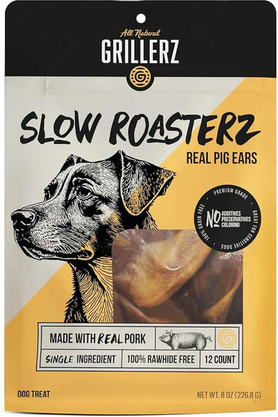 Scott Pet Grillerz Pig Ears for Dogs, 12 Count, Natural Dog Chews, Single Ingredient, High Protein, Easy to Digest, Supports Healthy Teeth, for All Life Stages