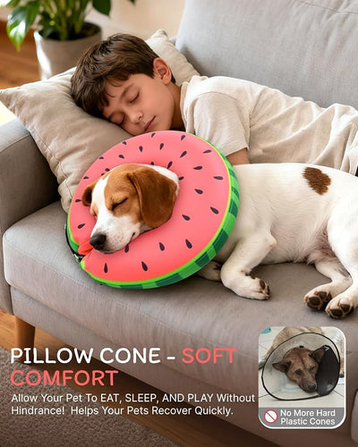 MIDOG Soft Inflatable Dog Cone, Donut E-Collar Alternative for After Surgery, Prevents Licking, Allowing Normal Eating & Vision, Comfortable Recovery Collar for Small Medium Large Dogs & Cats, Red-L+