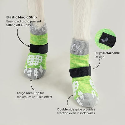 PUPTECK Anti-Slip Dog Socks with Double Sides Grips for Small Medium Large Dogs Hardwood Floors Prevents Licking, Dog Shoes for Hot Pavement Traction Control for Senior Dogs, Fluorescent Green, S