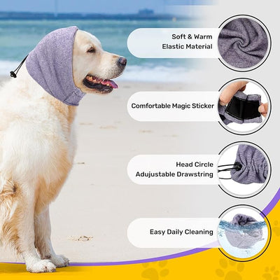 Dog Ear Muffs Noise Reducing Protection, Ear Cover Wraps for Dogs Bath Grooming Drying Swimming Warm Winter,Adjustable Dog Calming Hoodie for Hematoma Anxiety Firework Thunder Sleeping Shower Cap (LP)