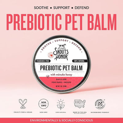 SKOUT'S HONOR Prebiotic Pet Balm - 100% Natural and Made w/Manuka Honey to Promote Healing of Your pet's paw Pads and Nose, Soothes Dry, Itchy Paws and Noses - Safe for Cats and Dogs, 2oz, 2-Pack