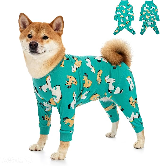Dog Recovery Suit After Surgery Female Male, Medium Large Dog Neuter Shirt Cone Alternatives Prevent Licking Surgical Onesies (Green Pony, 2X-Large)
