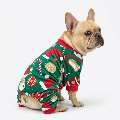 Fitwarm Christmas Dog Pajamas, Dog Winter Clothes for Small Dogs Boy Girl, Lightweight Velvet Pet Jammies, Red, Green, Medium