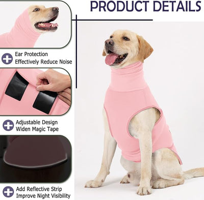 KOESON Reflective Dog Thunder Jacket Anxiety Calming Vest, Adjustable Dog Calming Hoodie with Ear Wrap, Breathable Dog Anti-Anxiety Vest for Thunder, Fireworks, Travel, Separation, Pink L