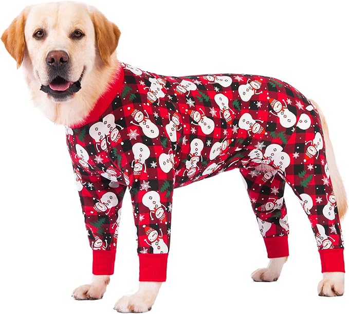 Dog Recovery Suit After Surgery Female Male, Medium Large Dog Neuter Shirt Cone Alternatives Prevent Licking Surgical Onesies (Xmas Snowman, 4XL)
