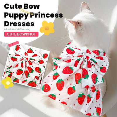ABRRLO Cute Dog Dress Small Dog Clothes for Girls Female Puppy Outfits Red Strawberry Pet Summer Clothes Bowknot Doggy Cat Princess Dresses Harness for Holiday Birthday Party Costume Clothing (Red,S)