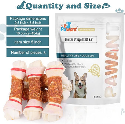 Dog Treats Chicken Wrapped Rawhide Bones and Chicken Jerky with Twist Rawhide Sticks Puppy Training Snacks