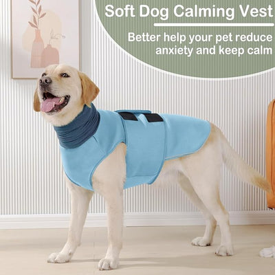 KOESON Dog Calming Vest with Soft Ear Wrap, Breathable Dog Thunder Jacket with Adjustable Hook & Loop, Reflective Puppy Anxiety Relief Jacket for Fireworks, Thunder, Travel, Separation, Blue XS