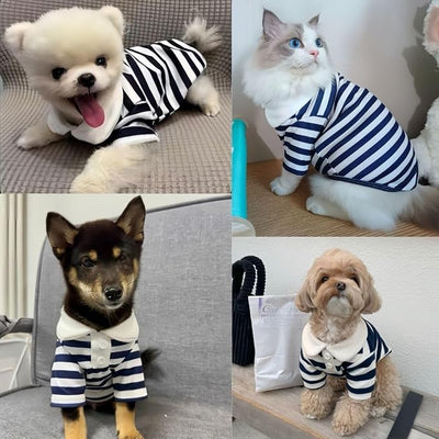 MANON ROSA Dog Clothes Boy Dog Polo Shirt for Small Medium Dogs - Summer Male Puppy T Shirts for Yorkie Poodle Shih Tzu Dachshund Kittens, Striped Doggie Designer Outfits Blue XXL Fit 16.5-22 lbs