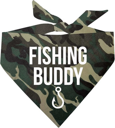 Fishing Buddy Dog Bandana | 100% Cotton Adjustable Triangle | Made in USA | Boat & Fishing | Captain | Beach & Lake | Summer | Outdoors |Father's Day | Camo, X-Small (99)