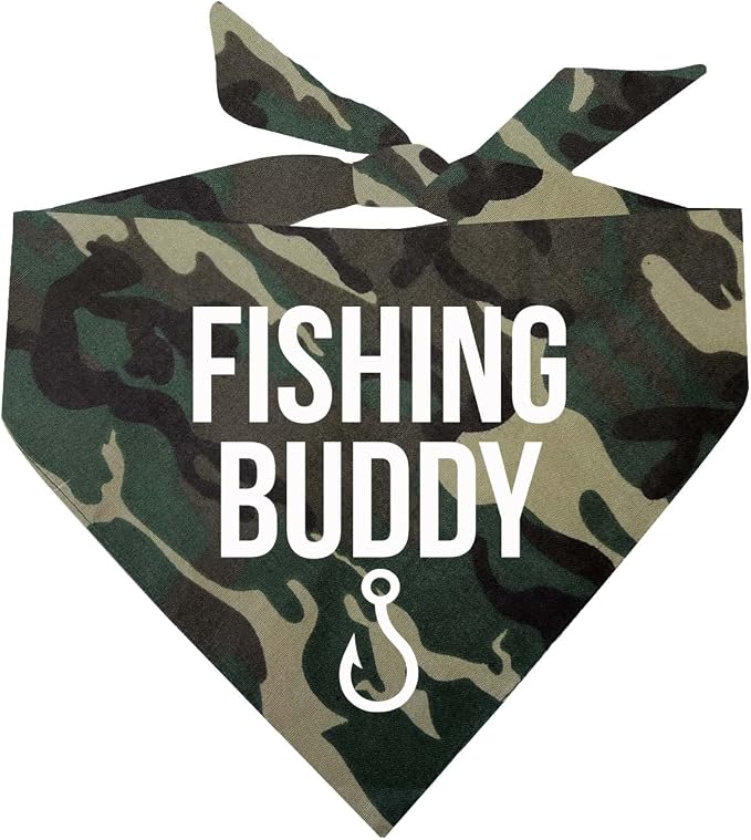 Fishing Buddy Dog Bandana | 100% Cotton Adjustable Triangle | Made in USA | Boat & Fishing | Captain | Beach & Lake | Summer | Outdoors |Father's Day | Camo, One Size (99)