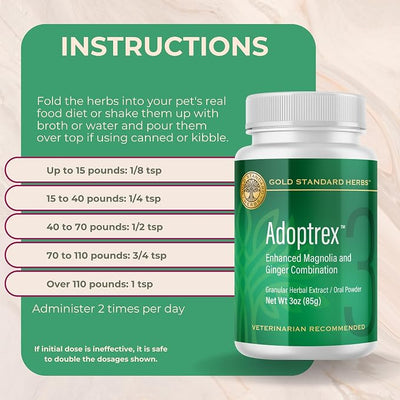Adoptrex Gut and Pancreatic Function Support Supplement for Dogs by Gold Standard Herbs, All Natural Magnolia and Ginger Combination Powder (85 gram)