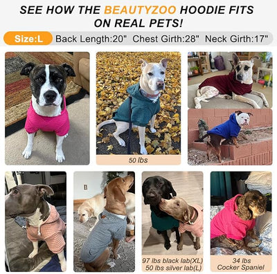BEAUTYZOO Dog Hoodie for Small Medium Large Dogs, Winter Fall Warm Dog Clothes for Puppy S M Sized Dogs Girl Boy, Dog Sweater Shirt Hoodies with Pocket Bulldog Pitbull Cat Clothing Coat