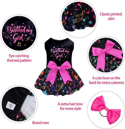 CuteBone Birthday Dog Dresses Velvet Holiday Small Dogs Clothes Onesie Pet Apparel Girl Puppy Skirt with Bow Hair Rope