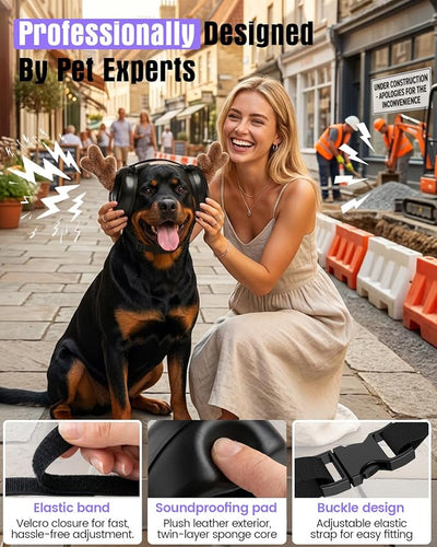 Dog Ear Muffs Noise Protection, Oval Design for Dogs Noise Cancelling for Fireworks Thunder, with Antlers & Calming Scent Pads, Dog Anxiety Ear Muffs for Medium Large Dogs