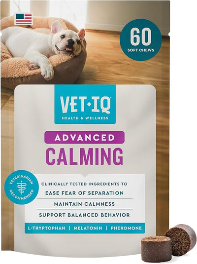 VetIQ Advanced Calming Support Supplement for Dogs, Dog Calming Chews - Anxiety Relief Treats Stress and Promote Relaxation, Made in the USA, 60 Count