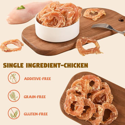 Dog Treats Chicken Jerky Rings, Natural Chicken Breast w/Taurine, Rawhide-Free High-Protein Long-Lasting Chewy Training & Rewards Dog Snacks for Small Medium Large Dogs,10.58 oz