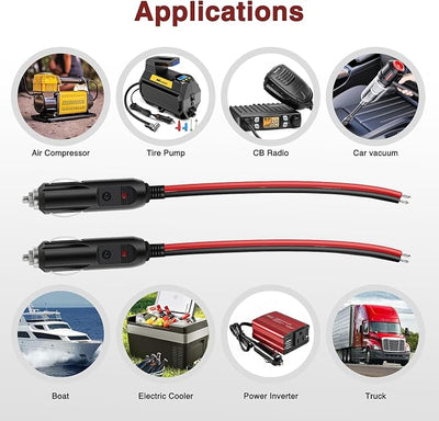 Nilight 10028W 2 Pack Cigarette Lighter Male Plug with Leads 10Amp Fuse with LED Light Car Replacement Cigar Male Socket Plug Extension Cable