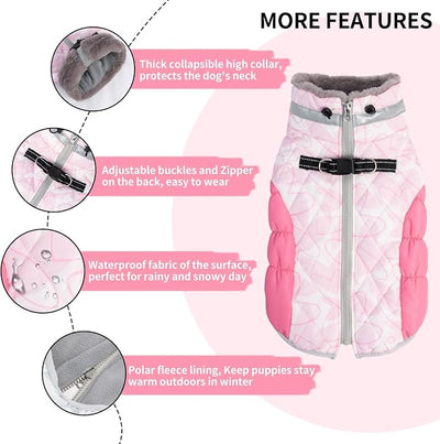 CuteBone Dog Waterproof Winter Coat with Harness, Reflective Warm Dog Jacket with Zipper for Cold Weather, Dog Snowsuit for Small Medium Large Dogs YRFN14XL