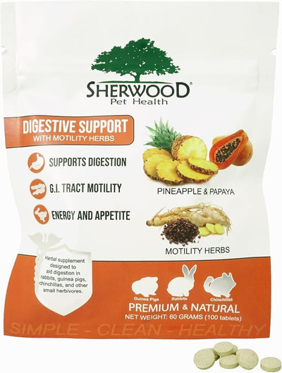 Digestive Support, Papaya by Sherwood Pet Health (100 Tablets - 60 Grams). Contains Natural Motility Herbs that Regulate the Digestive Tract, Improve the Gut microbiome and Stimulate the Appetite.