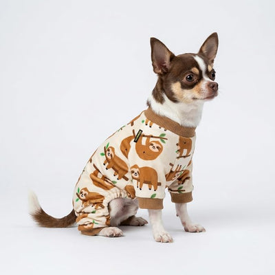 Fitwarm Sloth Dog Fleece Pajamas, Soft Winter Clothes for Small Dogs Boy Girl, Funny Pet Outfit, Brown, Cream, Small