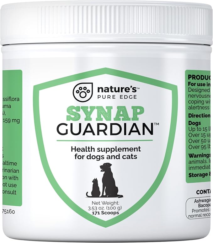 Synap Guardian -Formerly Seizure Guardian. Nervous System Support & Calming Care for Dogs– Relaxation Aid from a U.S.A. Company with Ashwagandha, Chamomile, Valerian & More, 100 g