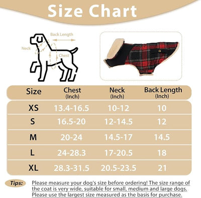 Winter Coat for Small and Medium Dogs, Puppy Plaid Jacket, Cotton Coat for Cold Weather, Windproof Warm Dog Garments, Pet Thickened Outfits Indoor Outdoor, Red L