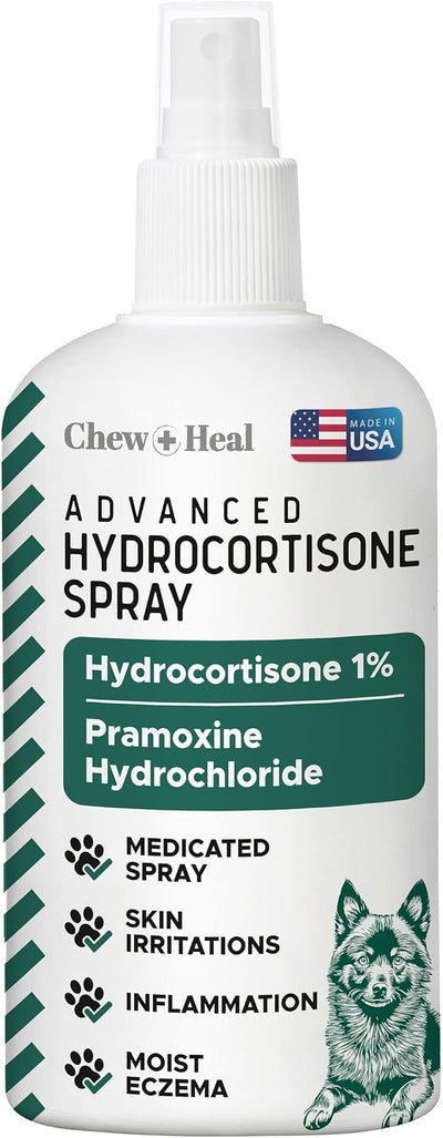 Hydrocortisone Spray for Dogs and Cats, 8 oz - Hot Spot Treatment, Anti Itch Relief, Medicated for Allergies, Dermatitis, Flea Bites, Dry Skin - with Pramoxine and Aloe, Made in USA | Chew + Heal Labs