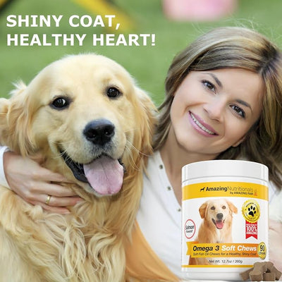 Amazing Omega 3 for Dogs - Fish Oil for Dogs Supplement 90 Salmon Soft Chews - Itchy Skin, Dry Skin, Shedding & Coat Support - Omega Fatty Acids EPA DHA - Made in USA
