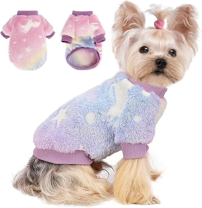 Dog Sweater Glow in The Dark Girl Pink Small Fleece Clothes Winter Soft Thickening Warm Puppy for Dogs Boy Teacup Yorkie Chihuahua (XS,Pink)