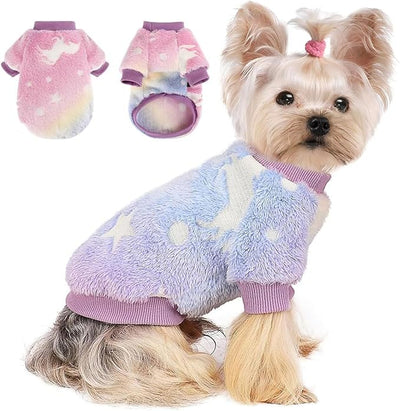 Dog Sweater Glow in The Dark Girl Pink Small Fleece Clothes Winter Soft Thickening Warm Puppy for Dogs Boy Teacup Yorkie Chihuahua (XS,Pink)