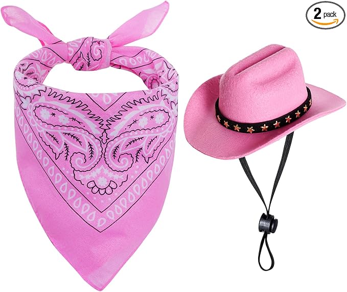 choyaxo Halloween Costumes for Dogs Cat Pet Cowboy Costume Cowboy Hat with Bandana Set for Halloween, Christmas, Holiday, Party, Cosplay (Pink, Medium)
