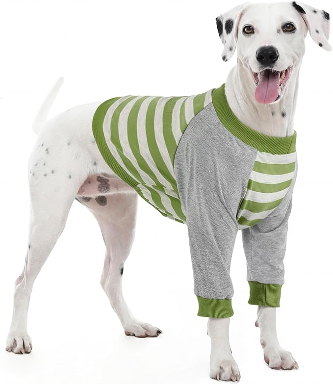FUAMEY Dog Recovery Sleeve with Elbow Protector,Dogs Shirt Stop Licking Joints,Pet Long Sleeve Suit Protecting Dog's Front Leg Arm Wounds Cover Skin Conditions Green Stripes L