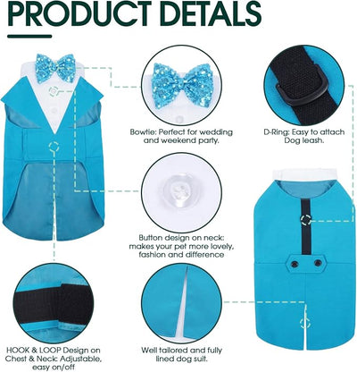 Kuoser Dog Tuxedo for Large Dogs, Pet Wedding Outfit with Bow Tie, Dog Suit and Bandana Set Formal Dogs Tux Pet Costume Halloween Christmas Outfit for Birthday Party Cosplay