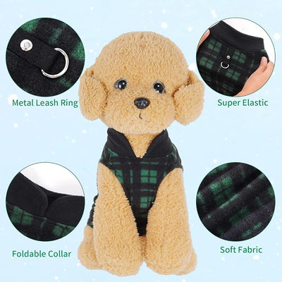 Rbenxia 4 Pieces Buffalo Plaid Dog Sweaters with Leash Ring Soft Fleece Vest Dog Pullover Warm Jacket Pet Dog Clothes Winter Dogs Outfits for Small Puppy Cat Pets (Small)