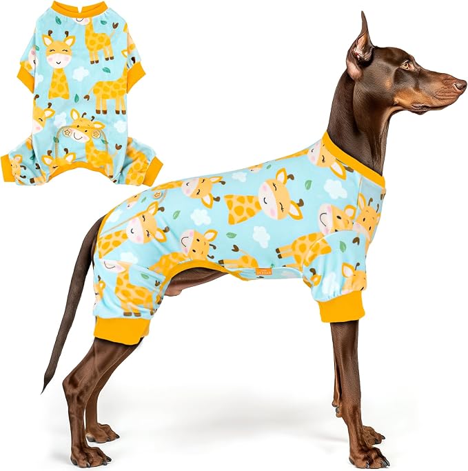 KYEESE Dog Pajamas Soft Cat Clothes Stretchy Pajamas Large Sized Dog Giraffe Pet Pjs Pet Onesie Comfy Pet Costume Coat, XXX-Large