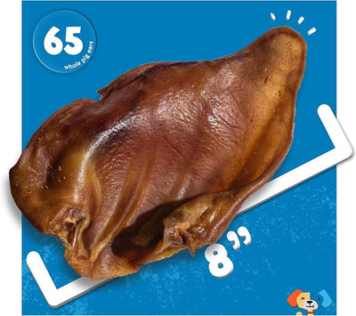 Jack&Pup Pig Ears for Dogs (65 Pack) - All Natural Single Ingredient Extra Thick Large Pigs Ears - Premium Dog Pig Ear Treats - Natural Dog Pork Chews; Excellent Rawhide Alternative