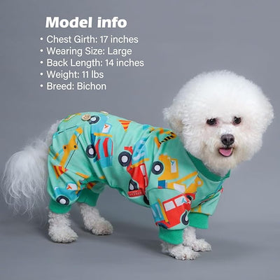 KYEESE Dog Pajamas Velvet Dog Pajamas Small Sized Dogs Soft Dogs Clothes Pet Coat Stretchy Doggie Pjs Pet Costume with Construction Vehicles Pattern Comfy Doggie Jammies Onesie, Medium